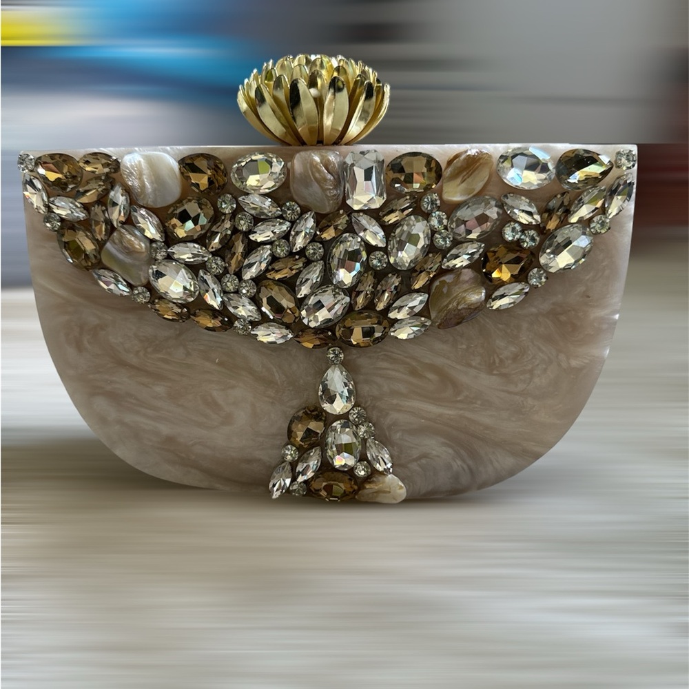 Elegant Gold and Cream Embellished Clutch